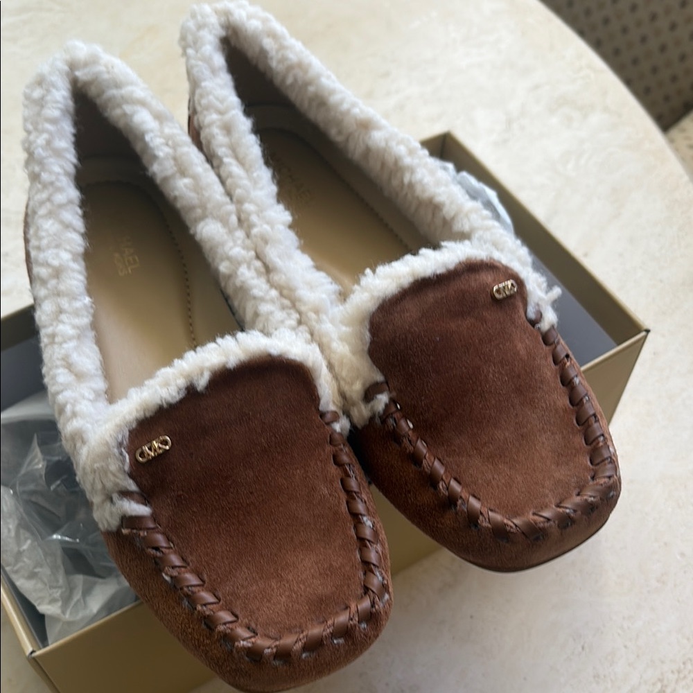 NWT Tan  Michael Kors Shearling Lined Loafers/ moccasins